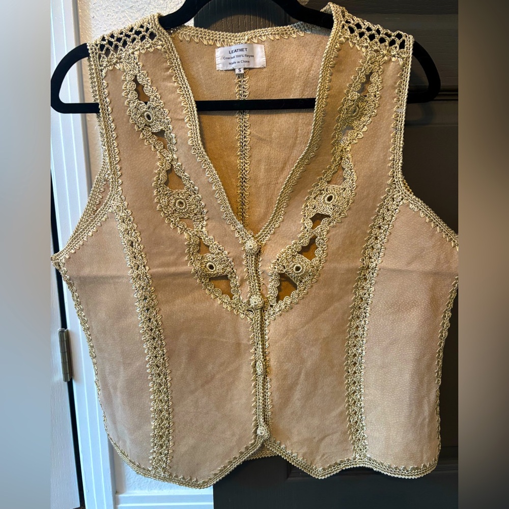 Vintage Crochet and Faux Suede Vest sz Small